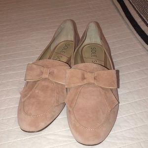 Pink bow sole society loafers